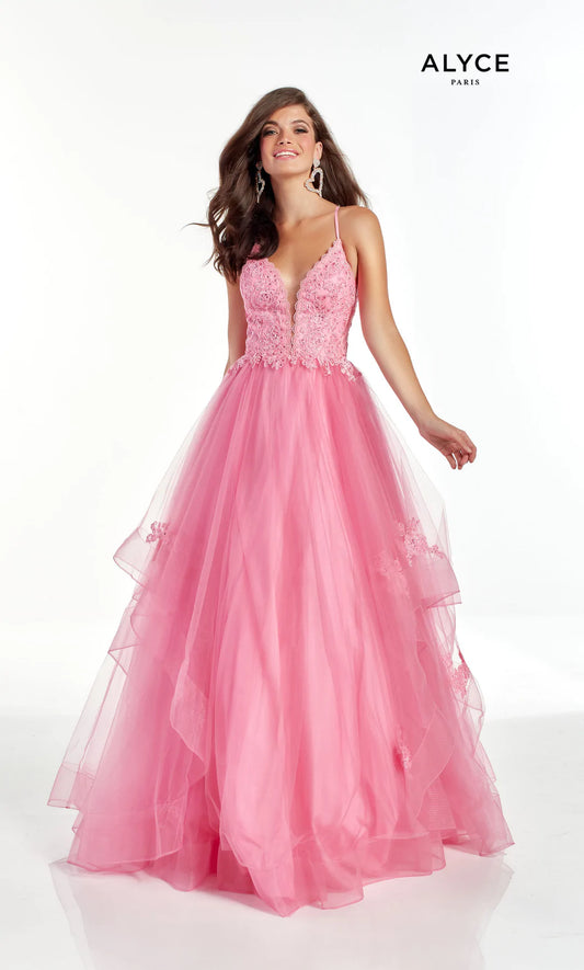 ALYCE PARIS - 60900 - Shocking Pink Size 4-6 Long Prom Dress