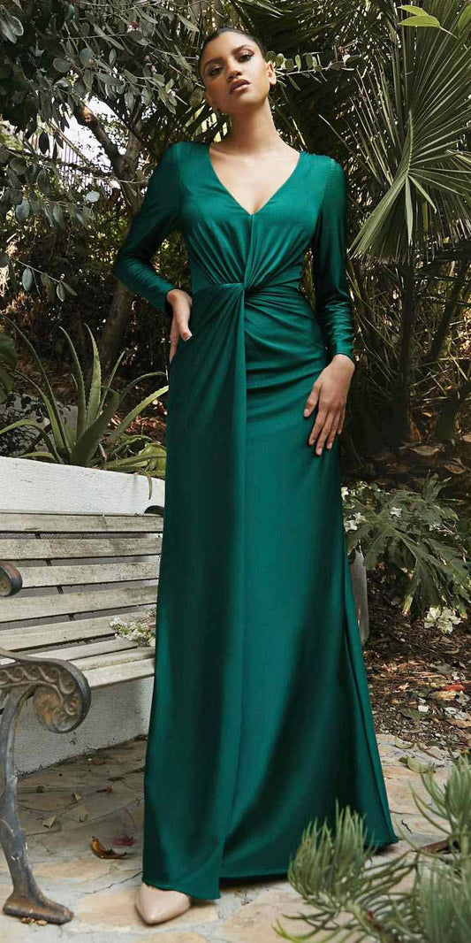 CINDERELLA DIVINE - CH175 - Mother of the Bride / Groom Long Sleeve Dress - Emerald Size XL