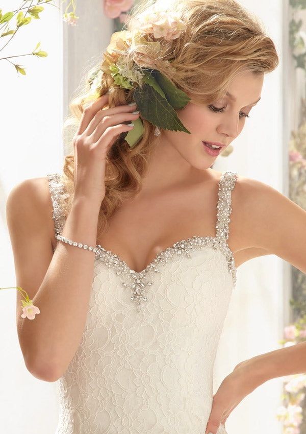MORI LEE - 6774 - Lace Bridal Short Dress with Diamond Beading - Ivory Size 8