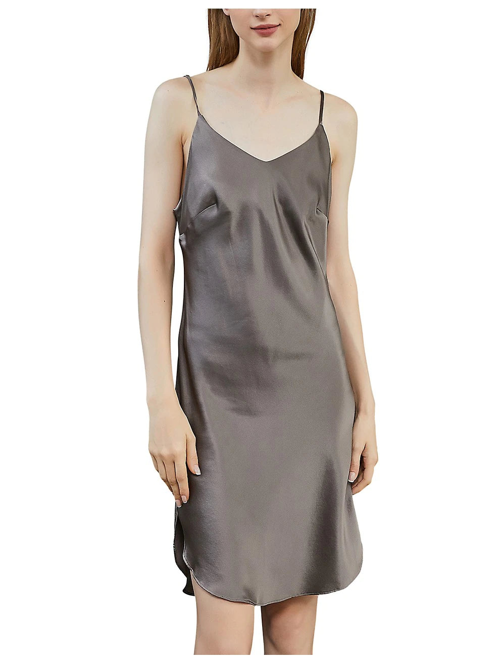 SOFT STROKES LINGERIE - River Nymph Pure Silk Slip Dress - Beige L, Charcoal XL or Navy Blue 2XL