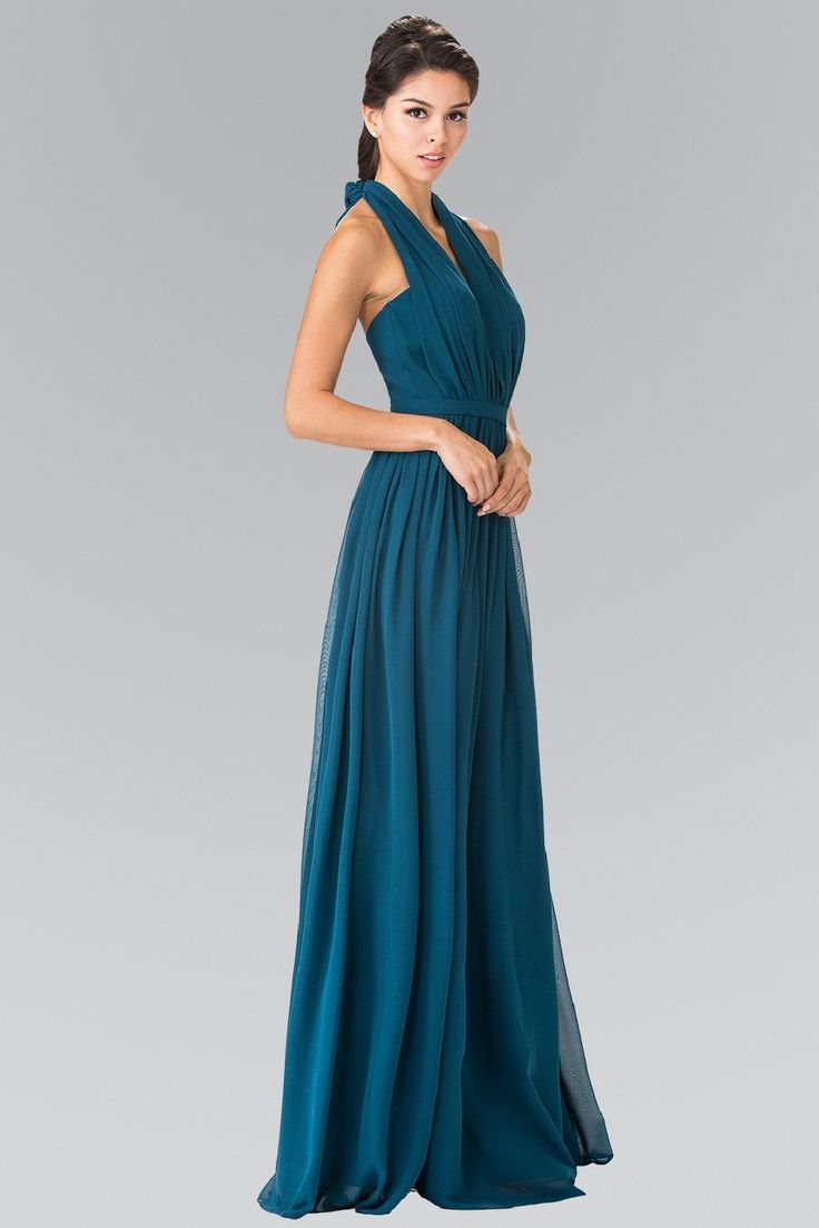 GLS COLLECTIVE - GL2362 - Teal Size M Long Prom / Mother of the Bride / Bridesmaid Dress