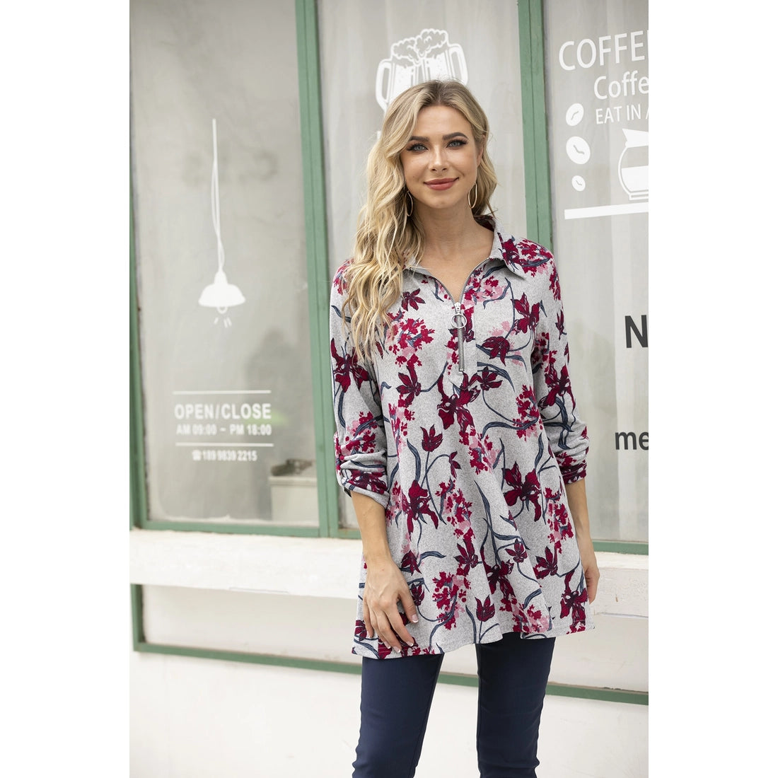 OFV Flower Delight Tunic with Zipper