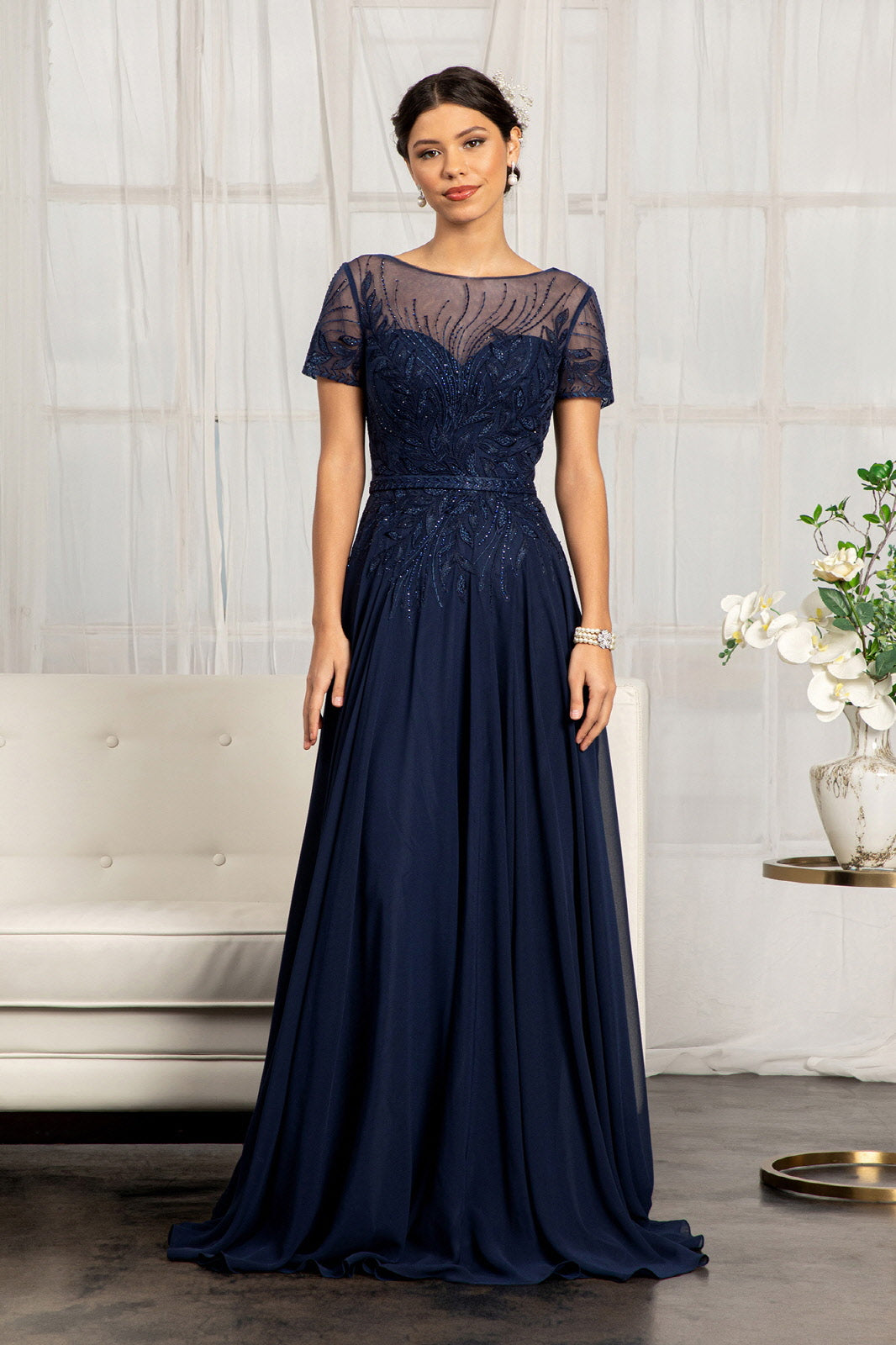 GLS COLLECTIVE - GL3067 - Navy 2XL / Champagne 2XL - Long Mother of Bride Dress