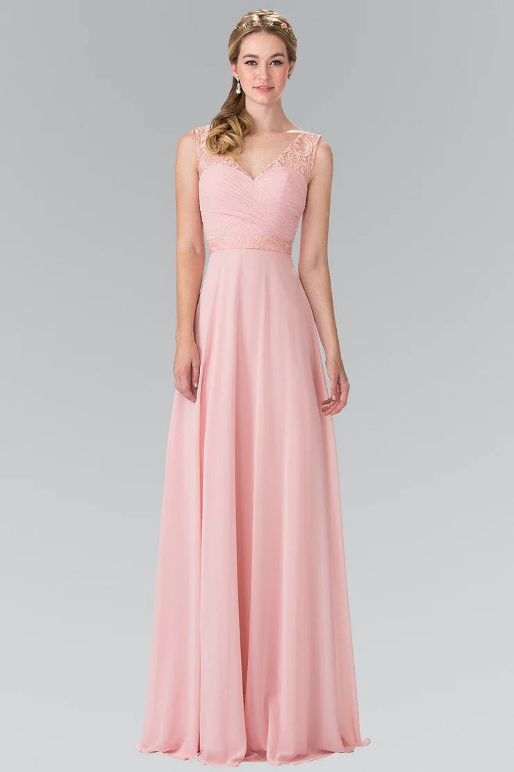 GLS COLLECTIVE - GL2363 - Blush Size M Long Sleeveless Pleated Prom / Bridesmaid Dress